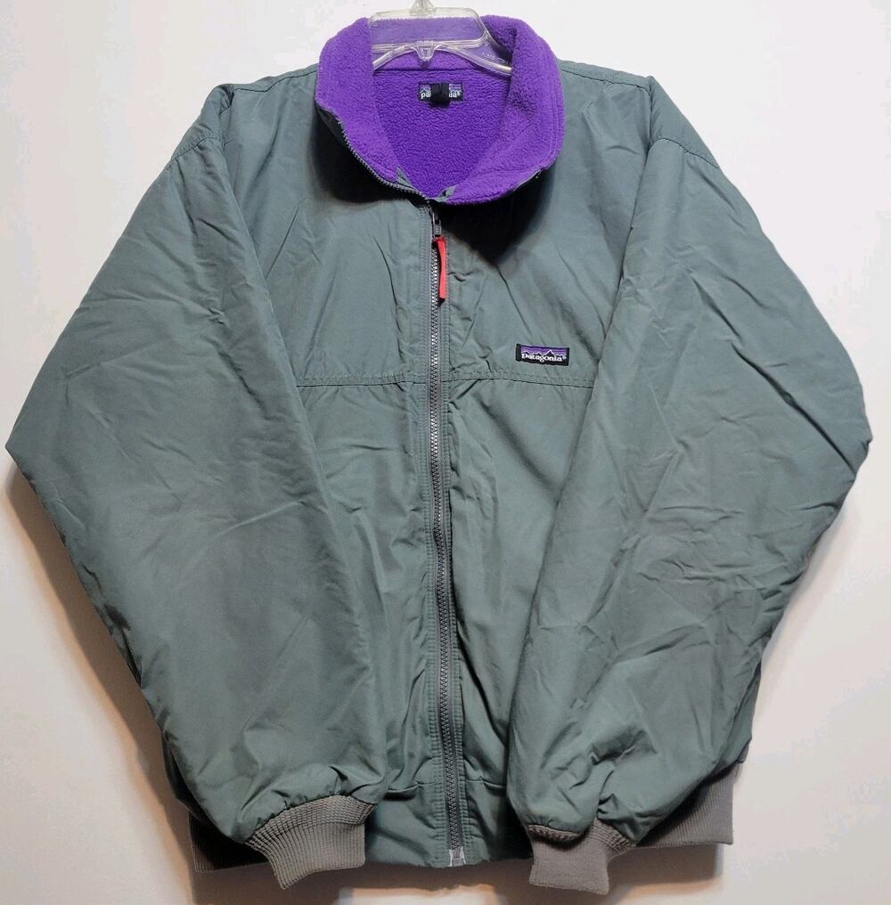 Vintage Patagonia Grey With Purple Fleece Lining Med Bomber Jacket Made In U.S.A